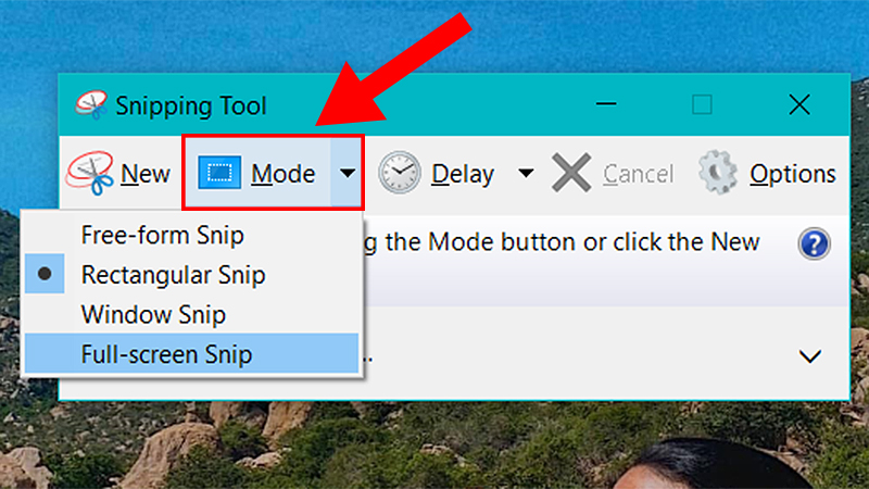 Các chế độ chụp màn hình trong công cụ Snipping Tool